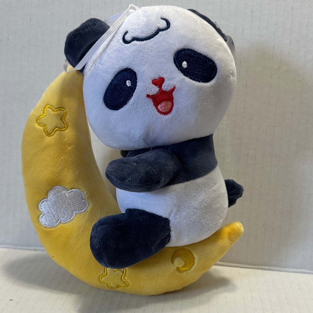 Charming Panda Plush on Yellow Crescent